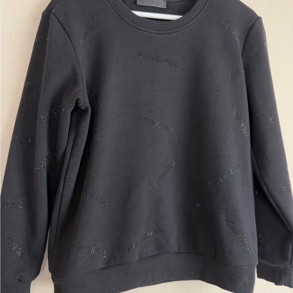 Lala Anthony Women Oversized Black Crewneck POWERFUL Rhinestone Sweatshirt S - Picture 3 of 13